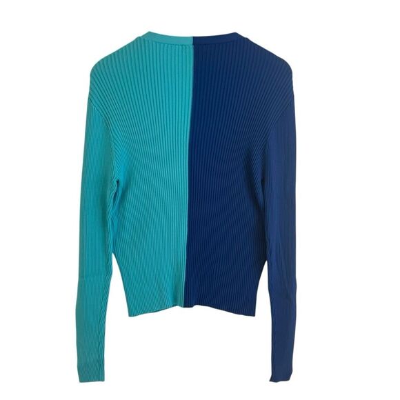 Staud The Cargo Blue and Turquoise Colour Block Ribbed Cardigan Sweater - Picture 4 of 7